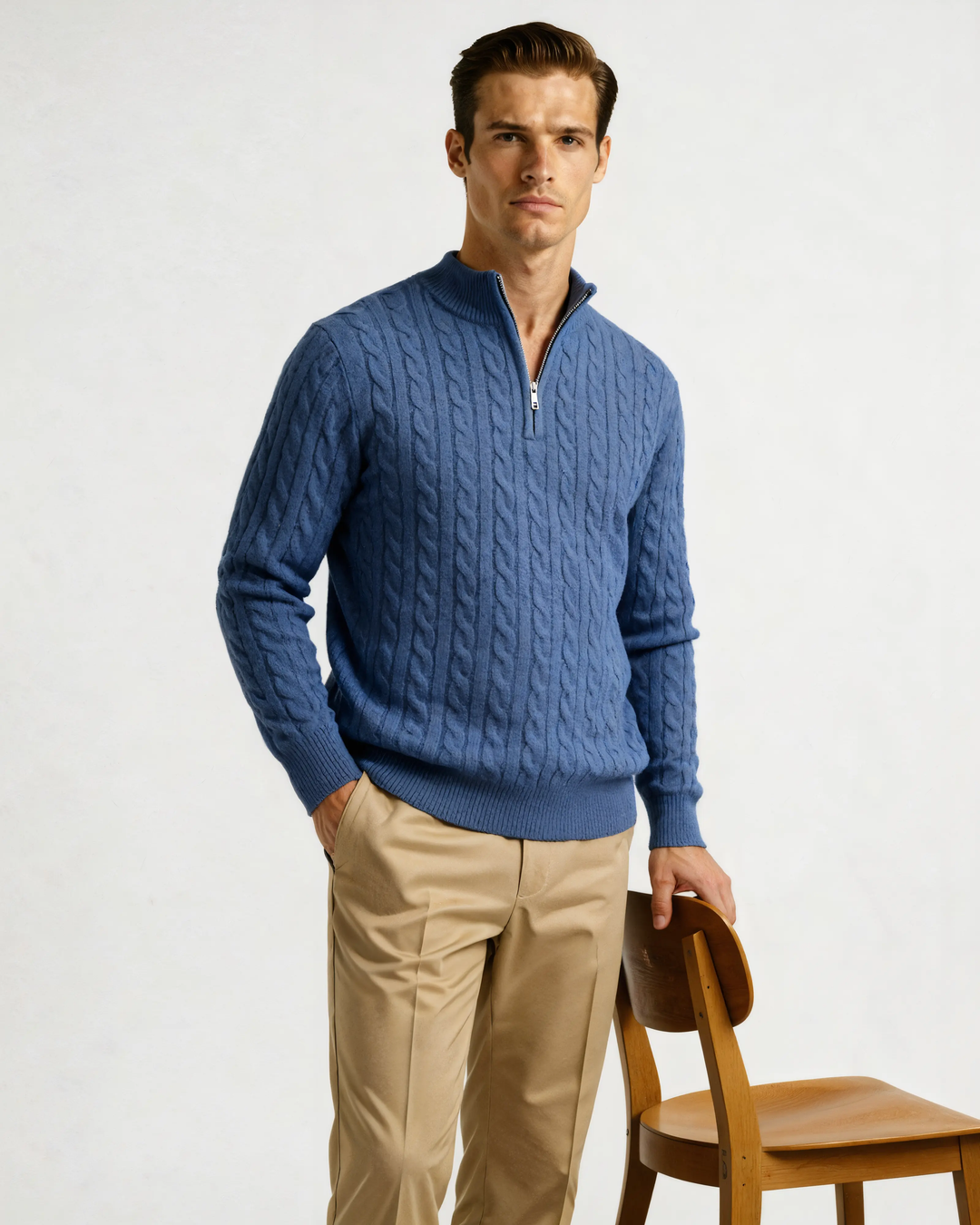 1/2 Zip en Cachemire Tissé 100%