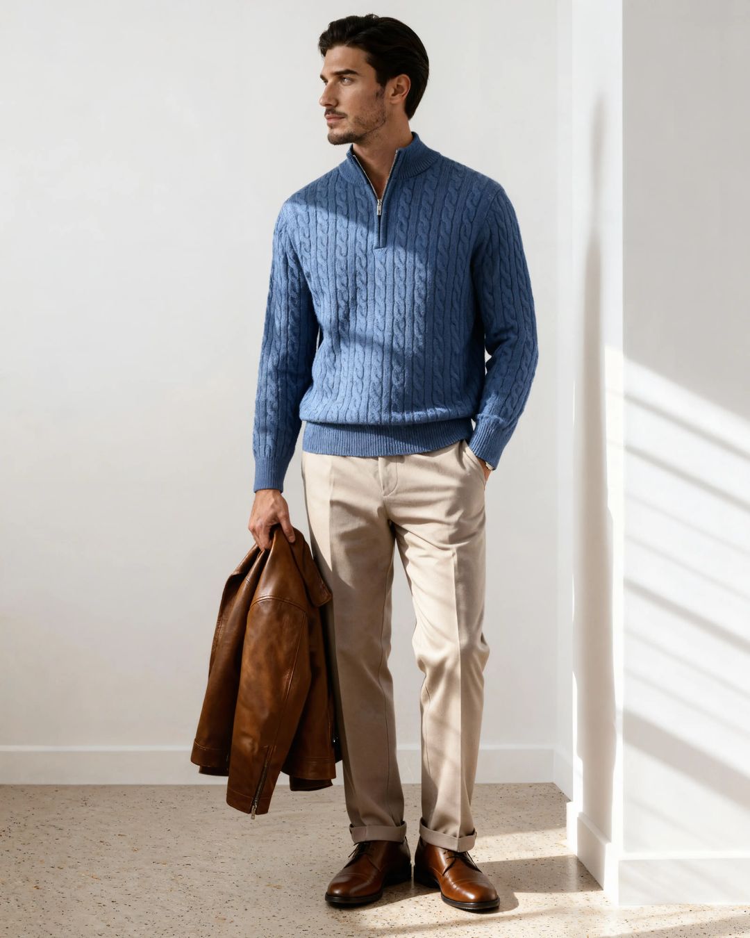 1/2 Zip en Cachemire Tissé 100%