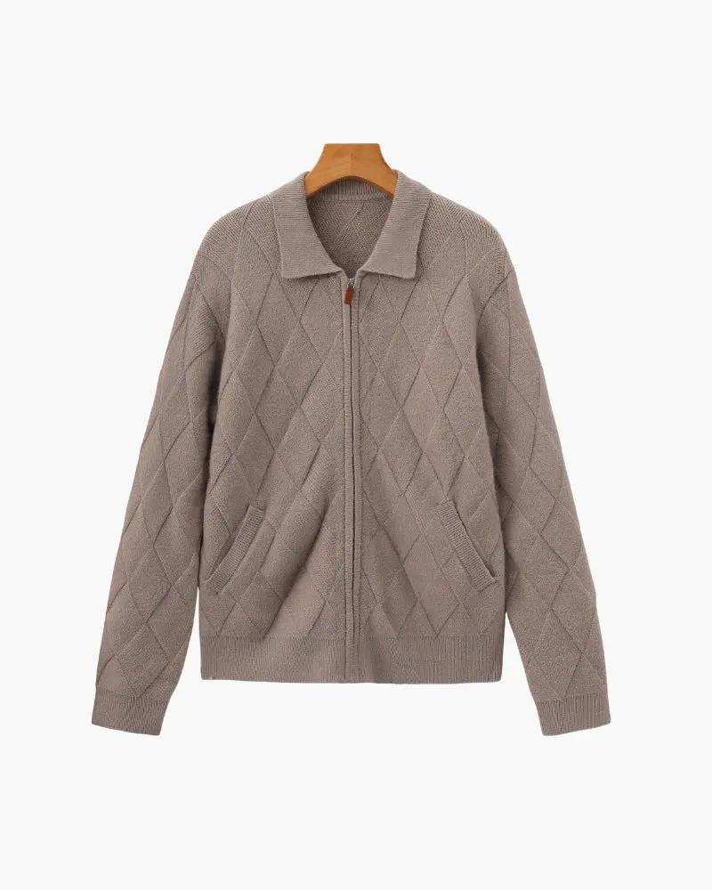 Gilet à capuche à fermeture éclair en tricot Heritage Diamond
