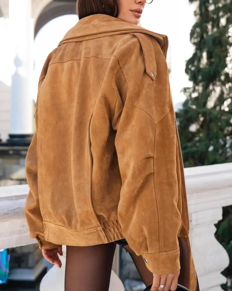 veste drapée en daim vintage