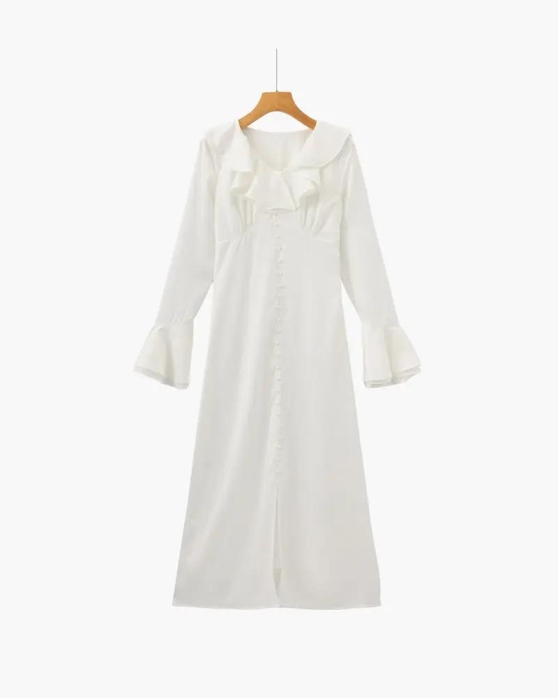 Robe midi à volants et boutons nacrés