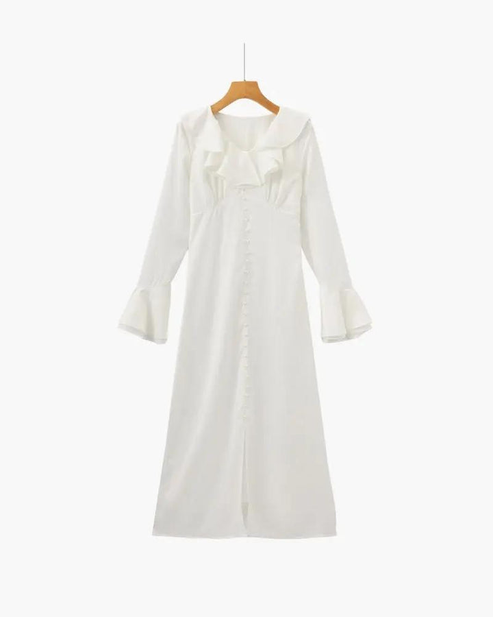 Robe midi à volants et boutons nacrés