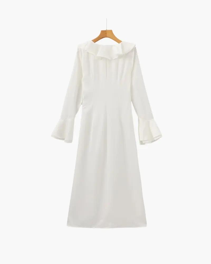 Robe midi à volants et boutons nacrés