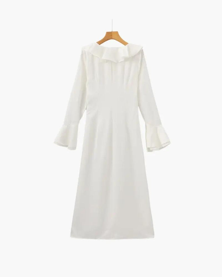 Robe midi à volants et boutons nacrés