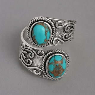 Bague Croix en Argent Vintage avec Turquoise