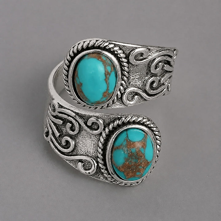 Bague Croix en Argent Vintage avec Turquoise