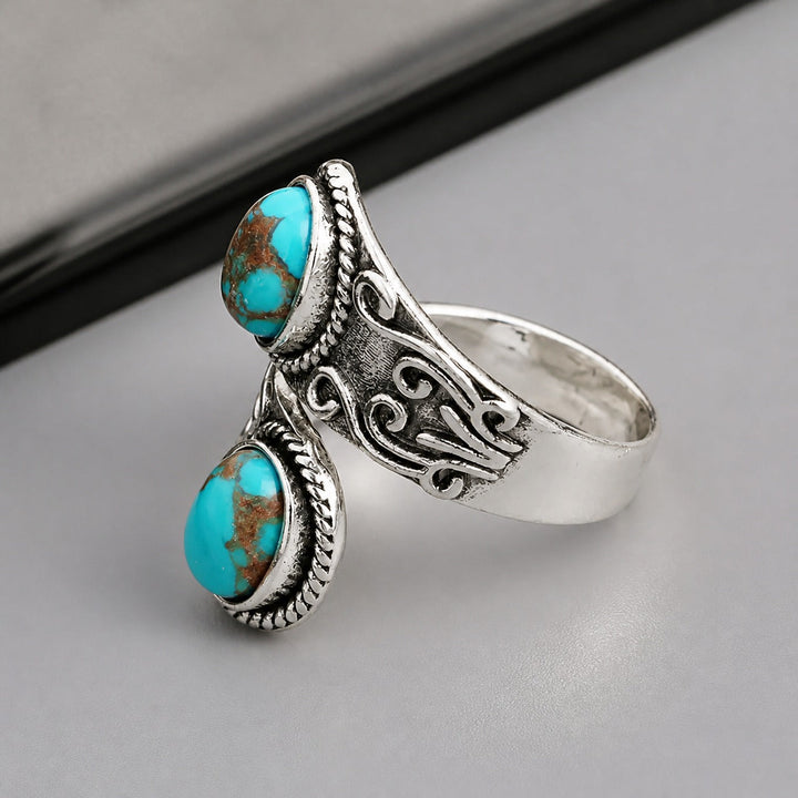 Bague Croix en Argent Vintage avec Turquoise